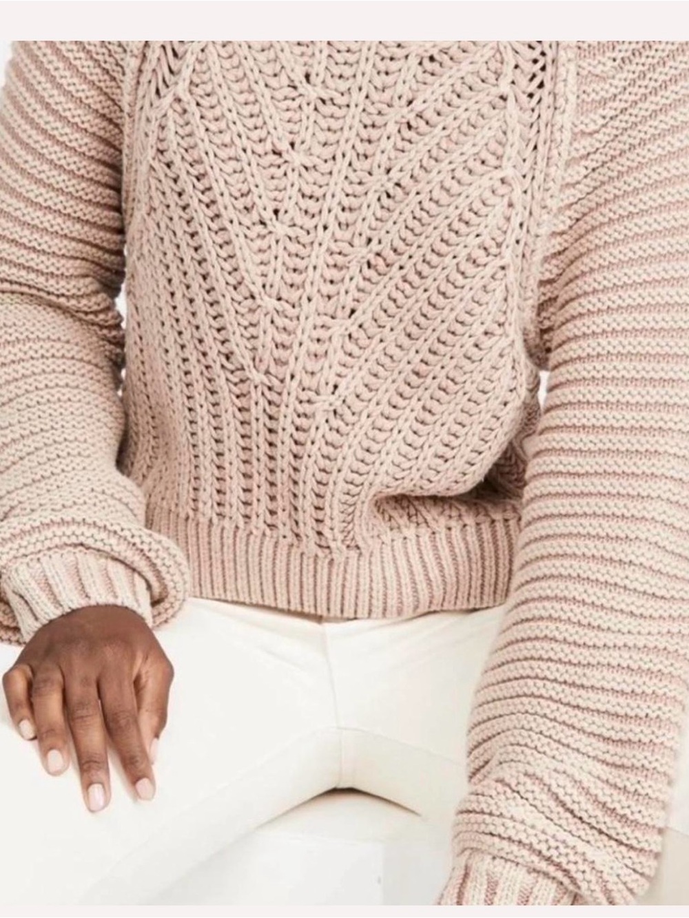 Free People Sweetheart Cropped Rib-Knit Sweater Sandcastle Tan Size Large - Picture 4 of 7